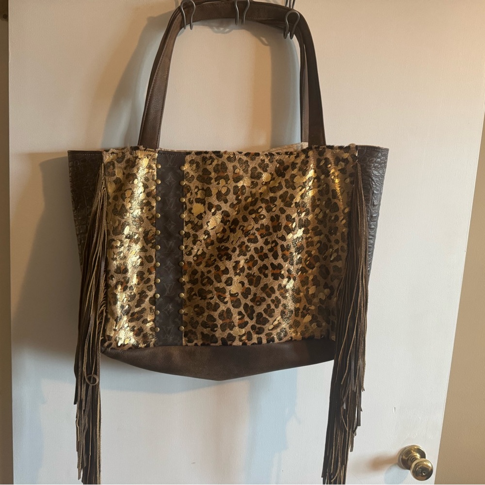 Leopard Print Fringe Tote Bag